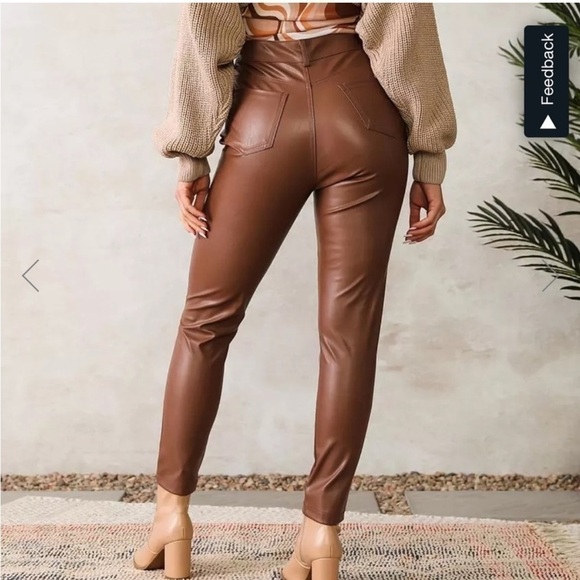 2/$30 Shinestar Brown High Waist Perfect Fit Faux Leather Vegan Skinny Pant XL - Picture 4 of 16